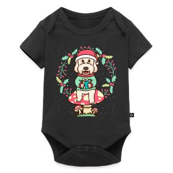 Labradoodle Dog on Mushroom Christmas Wreath - Baby Premium short-sleeve bodysuit - black - Front