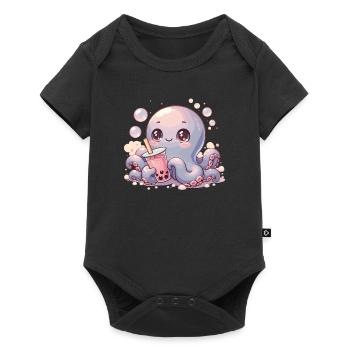 Octopus Drinking Bubble Tea kawaii Boba Octopus - Baby Premium short-sleeve bodysuit - black - Front