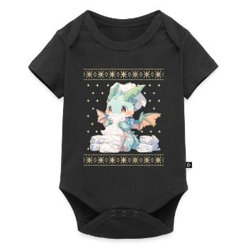 Kawaii Dragon in Ugly Christmas Sweater Style - Baby Premium short-sleeve bodysuit - black - Front