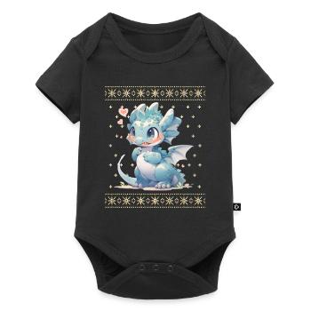 Kawaii Dragon in Ugly Christmas Sweater Style - Baby Premium short-sleeve bodysuit - black - Front