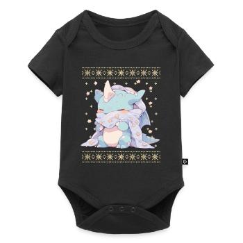 Kawaii Dragon in Ugly Christmas Sweater Style - Baby Premium short-sleeve bodysuit - black - Front