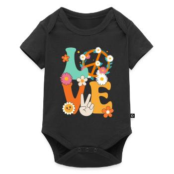 Peace Sign Love 60s 70s Costume Groovy Hippie - Baby Premium Kurzarmbody - Schwarz - Vorne