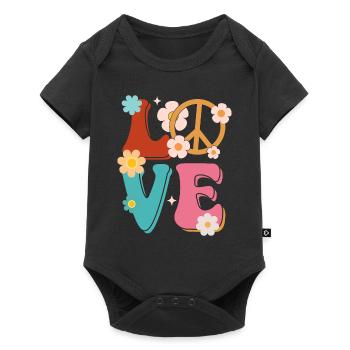 Peace Sign Love 60s 70s Costume Groovy Hippie - Baby Premium short-sleeve bodysuit - black - Front