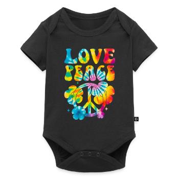 Peace Sign Love 60s 70s Costume Groovy Hippie - Baby Premium Kurzarmbody - Schwarz - Vorne