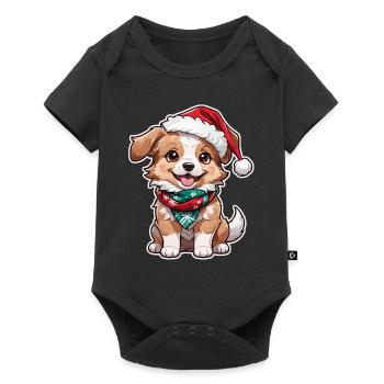 Dog with Christmas Hat - Baby Premium short-sleeve bodysuit - black - Front