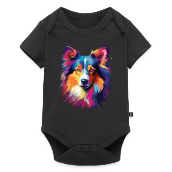 Aquarelle coloré Shetland chien de berger - Body à manches courtes Premium Bébé - noir - Devant