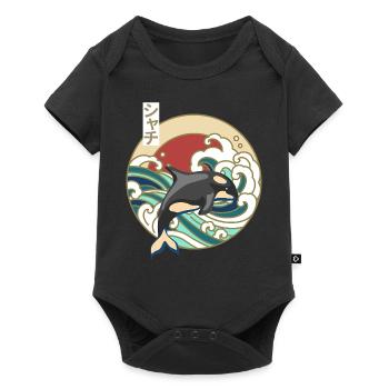Retro Great Wave Japanese Killer Whale Orca - Baby Premium short-sleeve bodysuit - black - Front