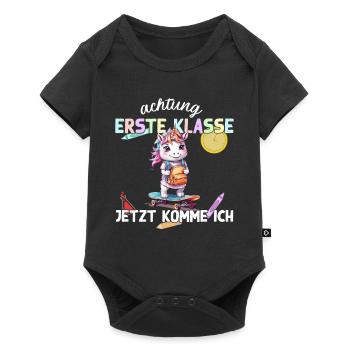 Einhorn Skateboard Einschulung Erste Klasse - Baby Premium Kurzarmbody - Schwarz - Vorne