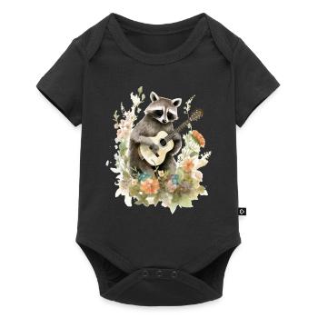 Racoon Playing Banjo Cottagecore Aesthetic Naturec - Baby Premium Kurzarmbody - Schwarz - Vorne