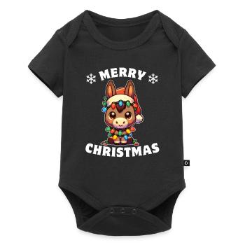 Père Noël chapeau Noël guirlandes lumineuses âne - Body à manches courtes Premium Bébé - noir - Devant