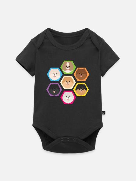 Süß Pomeranian Zwergspitz Hündchen - Baby Premium Kurzarmbody - Schwarz