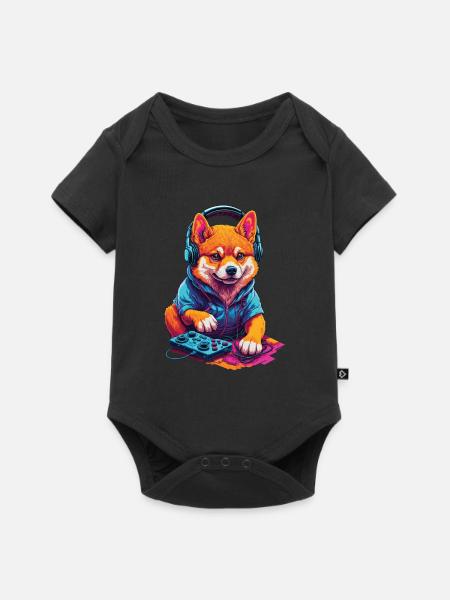 Gaming Shiba Dog Nerd met Retro Controller - Premium babyrompertje met korte mouwen  - zwart