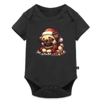 Santa Hat Christmas Fairy Lights Pug - Baby Premium short-sleeve bodysuit - black - Front