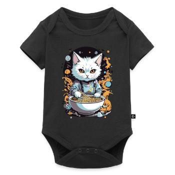 Cat Loves Ramen Noodle Soup Design esthétique - Body à manches courtes Premium Bébé - noir - Devant