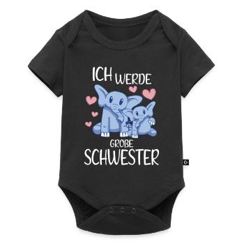Ich werde große Schwester Elefanten Girls - Baby Premium Kurzarmbody - Schwarz - Vorne