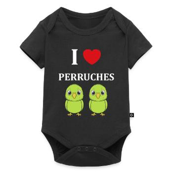Oiseaux perruches humour petite perruche - Body à manches courtes Premium Bébé - noir - Devant