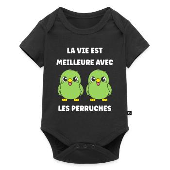 Oiseaux perruches humour petite perruche - Body à manches courtes Premium Bébé - noir - Devant