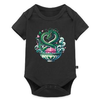 Tea Chinese Dragon and Lotus Flower - Baby Premium short-sleeve bodysuit - black - Front