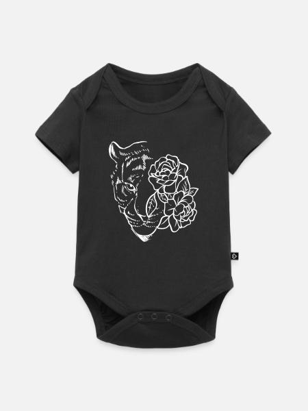Tiger mit Blumen Zoologe - Baby Premium Kurzarmbody - Schwarz