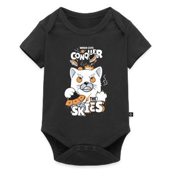 When cats conquer the skies - Baby Premium Kurzarmbody - Schwarz - Vorne