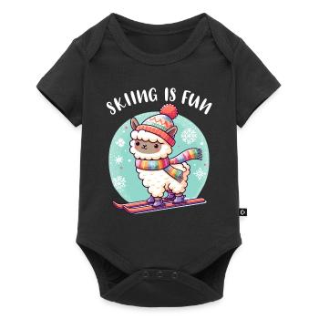 Lama mignon avec bonnet tricoté skis drôle - Body à manches courtes Premium Bébé - noir - Devant
