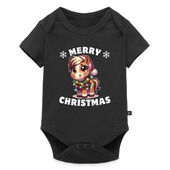 Père Noël chapeau Noël guirlandes lumineuses cheval - Body à manches courtes Premium Bébé - noir - Devant
