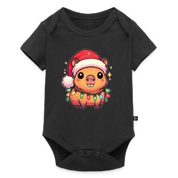 Père Noël chapeau Noël guirlandes lumineuses Capybara - Body à manches courtes Premium Bébé - noir - Devant