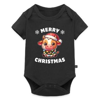Père Noël chapeau Noël guirlandes lumineuses vache - Body à manches courtes Premium Bébé - noir - Devant