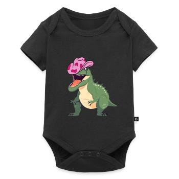 Dinosaur Wearing a pink cowboy hat - Baby Premium short-sleeve bodysuit - black - Front