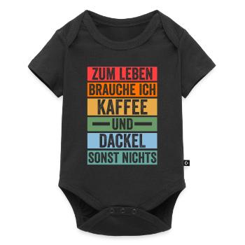Kaffee Hund Dachshund Dackel - Baby Premium Kurzarmbody - Schwarz - Vorne