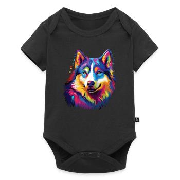 Aquarelle Coloré Husky Sibérien - Body à manches courtes Premium Bébé - noir - Devant