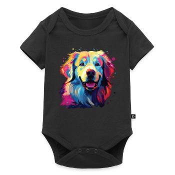 Aquarelle coloré chien de montagne des Pyrénées - Body à manches courtes Premium Bébé - noir - Devant