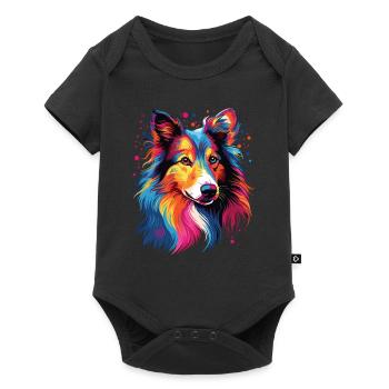 Aquarelle coloré Shetland chien de berger - Body à manches courtes Premium Bébé - noir - Devant