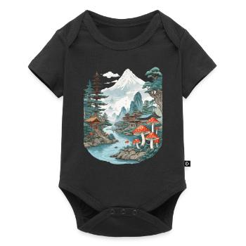 Vintage Mushroom Landscape Japan Aesthetic Design - Baby Premium short-sleeve bodysuit - black - Front
