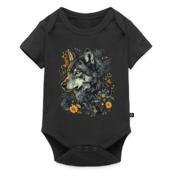 Loup loup tête mystique Floral Nature nature sauvage Art - Body à manches courtes Premium Bébé - noir - Devant