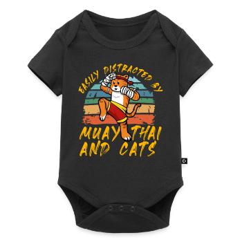 Easily distracted by Muay Thai and Cats - Baby Premium short-sleeve bodysuit - black - Front