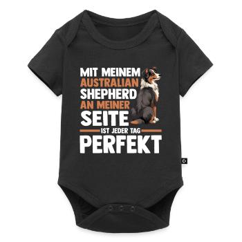 Australian Shepherd Hund Aussie - Baby Premium Kurzarmbody - Schwarz - Vorne