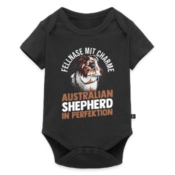 Australian Shepherd Hund Aussie - Baby Premium Kurzarmbody - Schwarz - Vorne