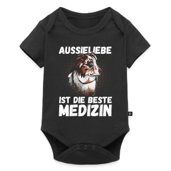 Australian Shepherd Hund Aussie - Baby Premium Kurzarmbody - Schwarz - Vorne