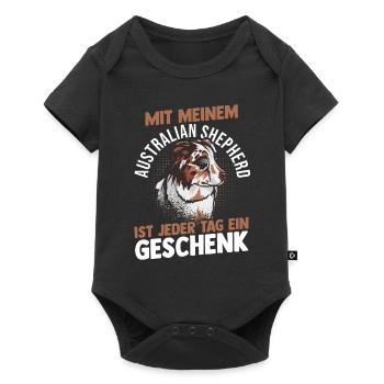 Australian Shepherd Hund Aussie - Baby Premium Kurzarmbody - Schwarz - Vorne