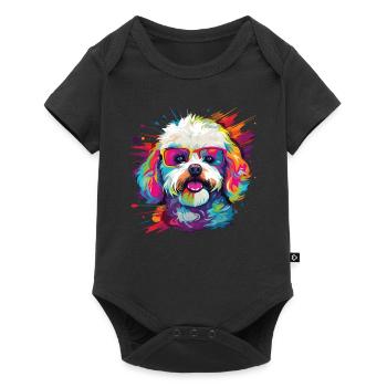 Wasserfarben Farbenfroher Bichon Frise - Baby Premium Kurzarmbody - Schwarz - Vorne