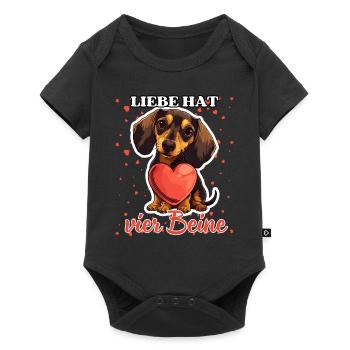 Liebe hat vier Beine - Lustige Dackel Liebe - Baby Premium Kurzarmbody - Schwarz - Vorne