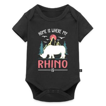 Zuhause ist wo mein Nashorn ist Rhino - Baby Premium Kurzarmbody - Schwarz - Vorne