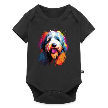 Aquarelle colorée vieux chien de berger anglais - Body à manches courtes Premium Bébé - noir - Devant