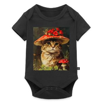 Chat Vintage dans un chapeau de fleur champignon Cottagecore - Body à manches courtes Premium Bébé - noir - Devant