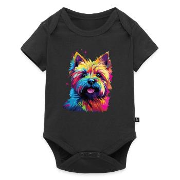 Aquarelle coloré Cairn Terrier - Body à manches courtes Premium Bébé - noir - Devant