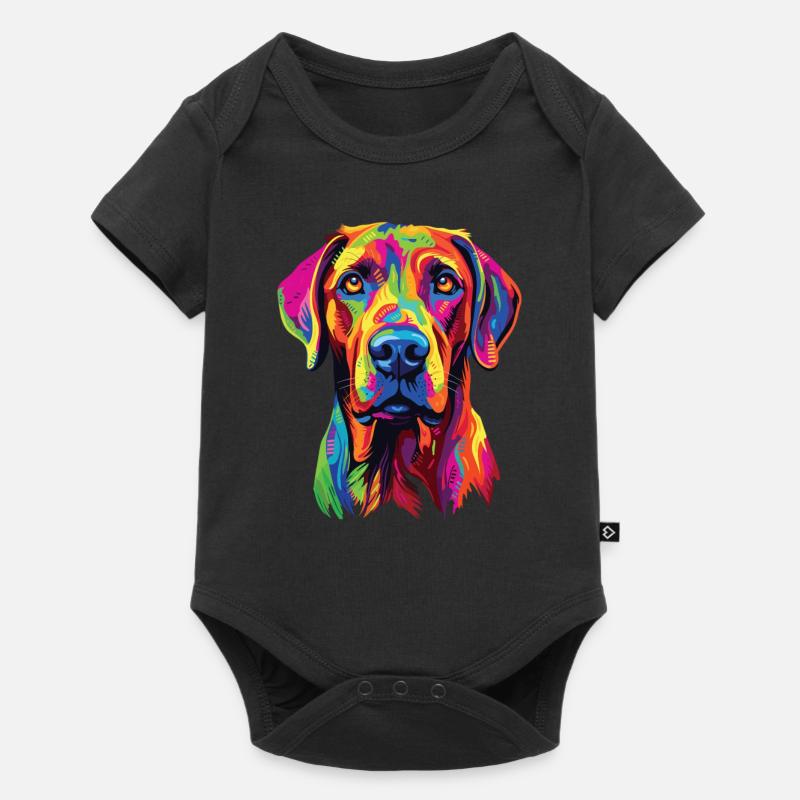Wasserfarben Farbenfroher Rhodesian Ridgeback - Baby Premium Kurzarmbody - Schwarz