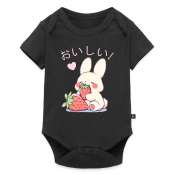 Cute Bunny Eating Strawberries Kanji Kawaii Rabbit - Baby Premium Kurzarmbody - Schwarz - Vorne