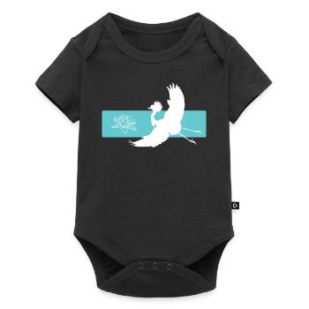 Crane and lotus flower on red bar - Baby Premium short-sleeve bodysuit - black - Front