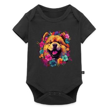 Wasserfarben Farbenfroher Chow Chow - Baby Premium Kurzarmbody - Schwarz - Vorne